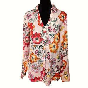 Express Portofino Floral Button Down Blouse Women’s Medium Blush Pink